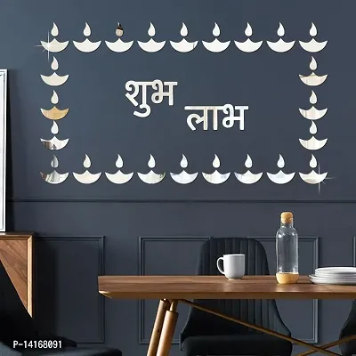 DeCorner Self Adhesive Diye Mirror Wall Stickers 3D Acrylic Stickers Decorative Mirror Stickers, Diya Sticker for Diwali Wall Of Home  Bedroom  Bathroom  Kitchen  Festivals Decoration Pack Of - 24DiyeSilverWithSubhLabhSilver