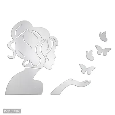 DeCorner - Angel Fairy with Butterfly Silver | 3D Mirror Decorative Acrylic Wall Sticker Size- (45x34) Cm - Mirror Stickers for Wall | Acrylic Stickers | Wall Mirror Sticker | Wall Stickers for Home