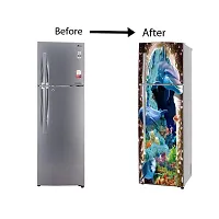 Self Adhesive Fridge Sticker Single/Double Door Full Size (160x60) Cm Fridge Stickers | Refrigerator Wall Stickers for Kitchen Decoration | Sticker for Fridge Door (SeaDolphin)-thumb4