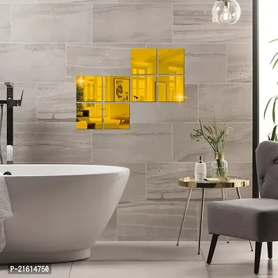 DeCorner- 8 Very Big Square Gold Mirror Wall Stickers for Wall Size (15x15) Cm Acrylic Mirror for Wall Stickers for Bedroom | Bathroom | Living Room Decoration Items (Pack of -G-8VeryBigSquareGold)