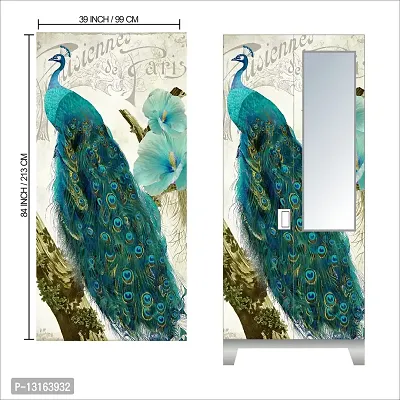 Self Adhesive Almirah Stickers, Wall Stickers, Decorative Sticker Wallpaper for Home Wardrobe Doors (PeacockAlmira) PVC Vinyl Size Large (39 x 84 Inch)-thumb2