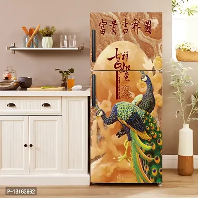 Self Adhesive Fridge Sticker Single/Double Door Full Size (160x60) Cm Fridge Stickers | Refrigerator Wall Stickers for Kitchen Decoration | Sticker for Fridge Door (ChinesePeacock)