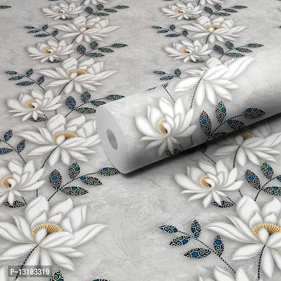 WALLWEAR - Self Adhesive Wallpaper For Walls And Wall Sticker For Home D&eacute;cor (SilverLotusFlower) Extra Large Size (300x40cm) 3D Wall Papers For Bedroom, Livingroom, Kitchen, Hall, Office Etc Decorations