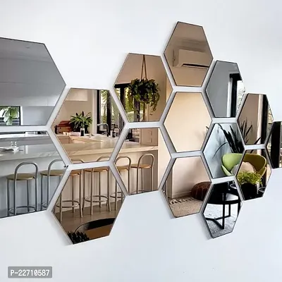 Premium Quality 15 Super Hexagon Silver Wall Decor Acrylic Mirror For Wall Stickers For Bedroom - Mirror Stickers For Wall Big Size Cm Acrylic Sticker For Home Decoration