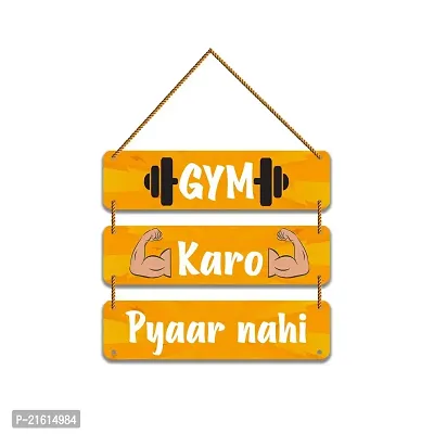 DeCorner Decorative Wooden Printed all Hanger | Wall Hanging Decor | Wall Decor | Wall Decorative Showpiece (30x30) Cm Wall Decor Hanging| Funky Slogan (Gym Karo Pyaar Nahi).-thumb0