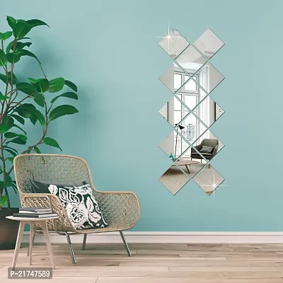 14 Big Square Silver Mirror for Wall Stickers Large Size (15x15) Cm Acrylic Mirror Wall Decor Sticker for Bathroom Mirror |Bedroom | Living Room Decoration Items