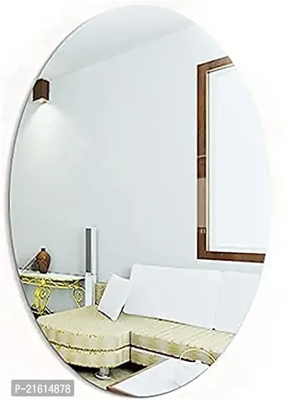 DeCorner Oval Shape Adhesive Mirror Sticker for Wall on Tiles Bathroom Bedroom Living Room Unbreakable Plastic Wall Mirror 30 * 20 cm-thumb0