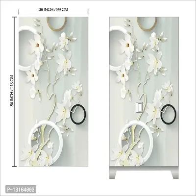 Self Adhesive Almirah Stickers, Wall Stickers, Decorative Sticker Wallpaper for Home Wardrobe Doors (WhiteJasmineAlmira) PVC Vinyl Size Large (39 x 84 Inch)-thumb2