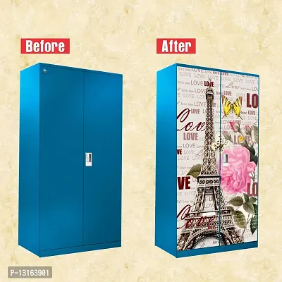 Self Adhesive Almirah Stickers, Wall Stickers, Decorative Sticker Wallpaper for Home Wardrobe Doors (LoveEiffelTowerAlmira) PVC Vinyl Size Large (39 x 84 Inch)-thumb4