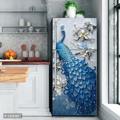 Self Adhesive Fridge Sticker Single/Double Door Full Size (160x60) Cm Fridge Stickers | Refrigerator Wall Stickers for Kitchen Decoration | Sticker for Fridge Door (3DPeacock)-thumb0