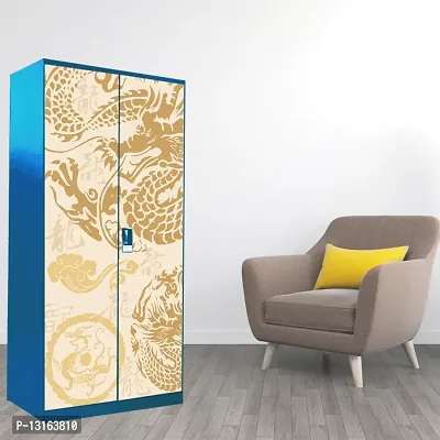 Self Adhesive Almirah Stickers, Wall Stickers, Decorative Sticker Wallpaper for Home Wardrobe Doors (GoldenDragonAlmira) PVC Vinyl Size Large (39 x 84 Inch)