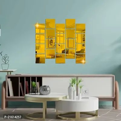 DeCorner- 20 Very Big Square Gold Mirror Wall Stickers for Wall Size (15x15) Cm Acrylic Mirror for Wall Stickers for Bedroom | Bathroom | Living Room Decoration Items (Pack of -20VeryBigSquareGold)-thumb0