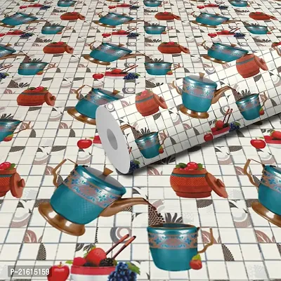 DeCorner -3DWallpapers for Kitchen Waterproof Extra Large (40x200) Cm Kitchen Wallpapers oilproof | Kitchen Wallpapers for Walls | Self Adhesive Wallpaper Vinyl Stickers for Kitchen.(Blue Kitchen Tea)