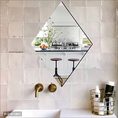 DeCorner -Self Adhesive Plastic Basin Mirror for Wall Stickers (30x20) cm Frameless Flexible Mirror for Bathroom | Bedroom | Living Room ( A-DiamondMirror) Mirror Wall Decor-thumb0
