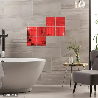 DeCorner- 8 Very Big Square Red Mirror Wall Stickers for Wall Size (15x15) Cm Acrylic Mirror for Wall Stickers for Bedroom | Bathroom | Living Room Decoration Items (Pack of -G-8VeryBigSquareRed)-thumb0