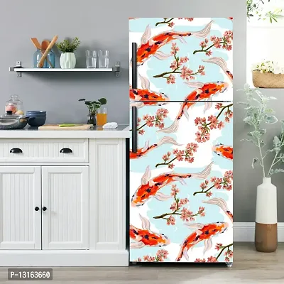Self Adhesive Fridge Sticker Single/Double Door Full Size (160x60) Cm Fridge Stickers | Refrigerator Wall Stickers for Kitchen Decoration | Sticker for Fridge Door (CatFish)-thumb0