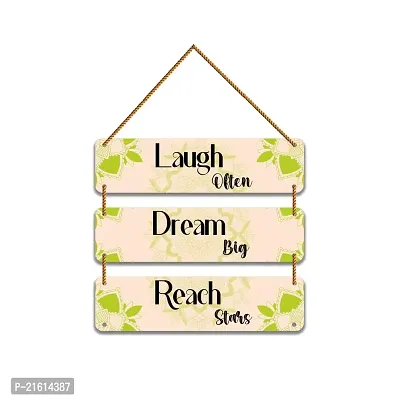 DeCorner Decorative Wooden Printed all Hanger | Wall Decor for Living Room | Wall Hangings for Home Decoration | Bedroom Wall Decor | Wooden Wall Hangings Home.(Laugh Dream Reach)-thumb0