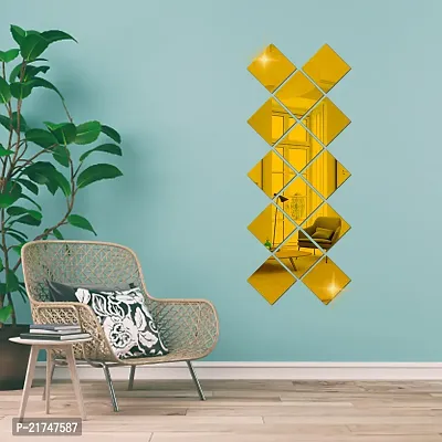 14 Big Square Gold Mirror for Wall Stickers Large Size (15x15) Cm Acrylic Mirror Wall Decor Sticker for Bathroom Mirror |Bedroom | Living Room Decoration Items