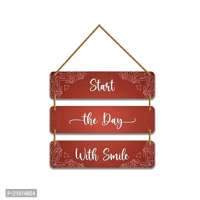 DeCorner Decorative Wooden Printed all Hanger | Wall Decor for Living Room | Wall Hangings for Home Decoration | Bedroom Wall Decor | Wooden Wall Hangings Home.(Start The Day With Smile)