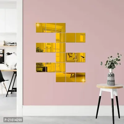 DeCorner- 18 Very Big Square Gold Mirror Wall Stickers for Wall Size (15x15) Cm Acrylic Mirror for Wall Stickers for Bedroom | Bathroom | Living Room Decoration Items (Pack of -18VeryBigSquareGold)