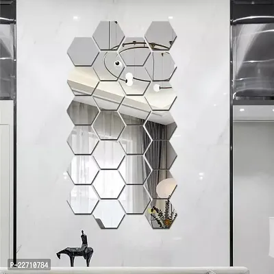 Premium Quality 26 Super Hexagon Silver Wall Decor Acrylic Mirror For Wall Stickers For Bedroom - Mirror Stickers For Wall Big Size Cm Acrylic Sticker For Home Decoration