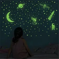 DeCorner Glow in The Dark Vinyl Fluorescent Night Glow Stickers in The Dark Star Space Wall Stickers | Radium Stickers for Bedroom K-Night Glow Radium Sheet (Pack of 134 Stars Big and Small, Green)-thumb1