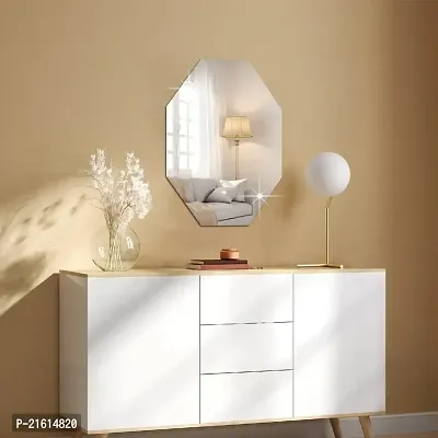 DeCorner -Self Adhesive Plastic Basin Mirror for Wall Stickers (30x20) cm Frameless Flexible Mirror for Bathroom | Bedroom | Living Room ( WS | Octagon Mirror) Mirror Wall Decor-thumb2