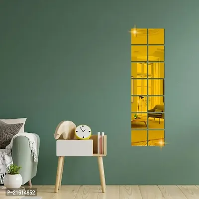 DeCorner- 14 Very Big Square Gold Mirror Wall Stickers for Wall Size (15x15) Cm Acrylic Mirror for Wall Stickers for Bedroom | Bathroom | Living Room Decoration Items (Pack of -A-14VeryBigSquareGold)