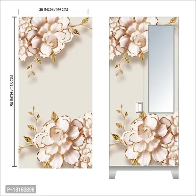 Self Adhesive Almirah Stickers, Wall Stickers, Decorative Sticker Wallpaper for Home Wardrobe Doors (LeafGoldenFlowerAlmira) PVC Vinyl Size Large (39 x 84 Inch)-thumb2