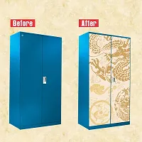 Self Adhesive Almirah Stickers, Wall Stickers, Decorative Sticker Wallpaper for Home Wardrobe Doors (GoldenDragonAlmira) PVC Vinyl Size Large (39 x 84 Inch)-thumb2