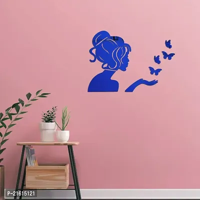 DeCorner - Angel Fairy with Butterfly Blue | 3D Mirror Decorative Acrylic Wall Sticker Size- (45x34) Cm - Mirror Stickers for Wall | Wall Mirror Sticker | Acrylic Stickers | Wall Stickers for Home