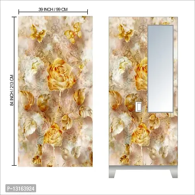 Self Adhesive Almirah Stickers, Wall Stickers, Decorative Sticker Wallpaper for Home Wardrobe Doors (OIlButterflyRose Almira) PVC Vinyl Size Large (39 x 84 Inch)-thumb2