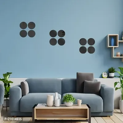 DeCorner Mirror Stickers For Wall | Pack Of (L-12 Circle Black) Size-15cm - 3D Acrylic Decorative Mirror Wall Stickers, Mirror For Wall | Home | Almira | Bedroom | Livingroom | Kitchen | KidsRoom Etc.