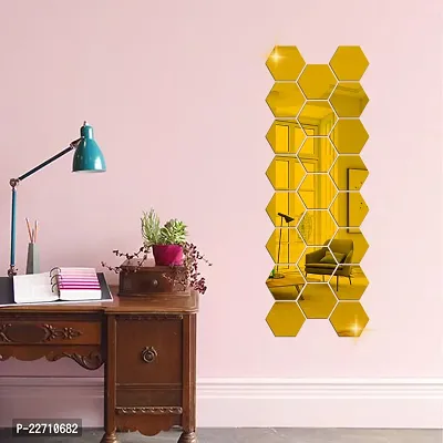 Premium Quality 23 Super Hexagon Gold Wall Decor Acrylic Mirror For Wall Stickers For Bedroom - Mirror Stickers For Wall Big Size Cm Acrylic Sticker For Home Decoration
