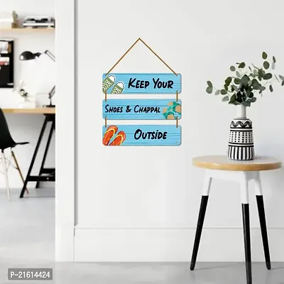 DeCorner Decorative Wooden Printed all Hanger | Wall Hanging Decor | Wall Decor | Wall Decorative Showpiece (30x30) Cm Wall Decor Hanging| Funky Slogan (Keep Your Shoes Chappal Outside).-thumb3