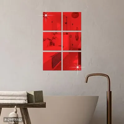 DeCorner- 6 Very Big Square Red Mirror Wall Stickers for Wall Size (15x15) Cm Acrylic Mirror for Wall Stickers for Bedroom | Bathroom | Living Room Decoration Items (Pack of -6VeryBigSquareRed)