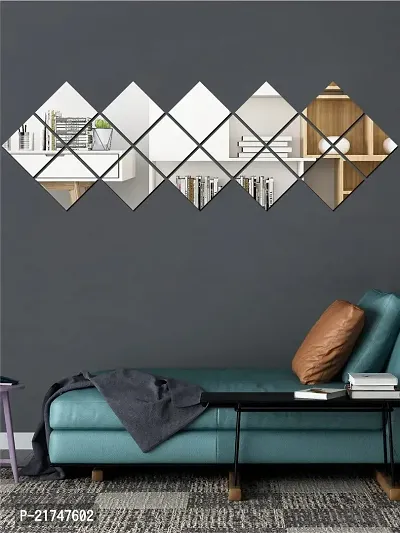 16 Big Square Silver Mirror for Wall Stickers Large Size (15x15) Cm Acrylic Mirror Wall Decor Sticker for Bathroom Mirror |Bedroom | Living Room Decoration Items-thumb0