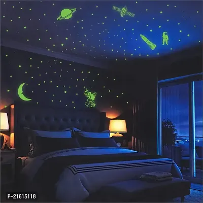 DeCorner Glow in The Dark Vinyl Fluorescent Night Glow Stickers in The Dark Star Space Wall Stickers | Radium Stickers for Bedroom B- Night Glow Radium Sheet (Pack of 134 Stars Big and Small, Green)-thumb0