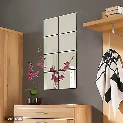 DeCorner- 8 Very Big Square Silver Mirror Wall Stickers For Wall Size (15x15)Cm Acrylic Mirror For Wall Stickers for Bedroom | Bathroom | Living Room Decoration Items (Pack of -C-8VeryBigSquareSilver)