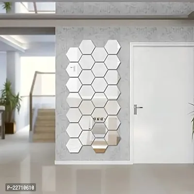 Premium Quality 28 Super Hexagon Silver Wall Decor Acrylic Mirror For Wall Stickers For Bedroom - Mirror Stickers For Wall Big Size Cm Acrylic Sticker For Home Decoration