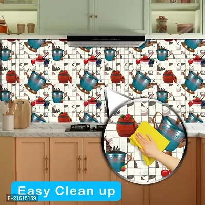 DeCorner -3DWallpapers for Kitchen Waterproof Extra Large (40x200) Cm Kitchen Wallpapers oilproof | Kitchen Wallpapers for Walls | Self Adhesive Wallpaper Vinyl Stickers for Kitchen.(Blue Kitchen Tea)-thumb4