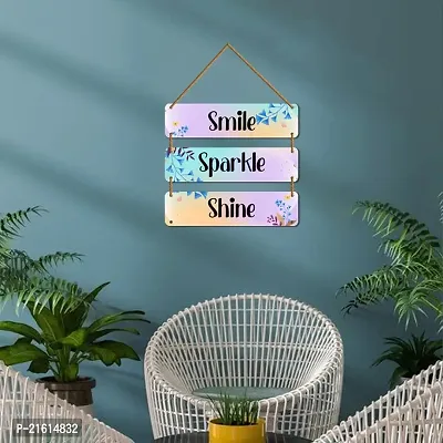 DeCorner Decorative Wooden Printed all Hanger | Wall Decor for Living Room | Wall Hangings for Home Decoration | Bedroom Wall Decor | Wooden Wall Hangings Home.(Smile Sparkle Shine)-thumb3