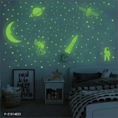 DeCorner Glow in The Dark Vinyl Fluorescent Night Glow Stickers in The Dark Star Space Wall Stickers | Radium Stickers for Bedroom E- Night Glow Radium Sheet (Pack of 134 Stars Big and Small, Green)-thumb0