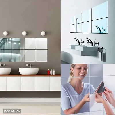 8 Big Square Silver Mirror for Wall Stickers Large Size (15x15) Cm Acrylic Mirror Wall Decor Sticker for Bathroom Mirror |Bedroom | Living Room Decoration Items-thumb0