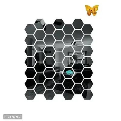 Decorner 30 HexagonBlack 10butterflyGold Acrylic Mirror Wall Sticker|Mirror For Wall|Mirror Stickers For Wall|Wall Mirror|Flexible Mirror|3D Mirror Wall Stickers|Wall Sticker-thumb0