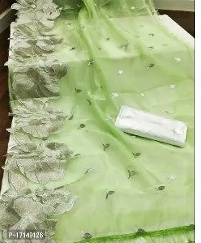 Stylish Net Green Embroidered Saree with Blouse piece-thumb0