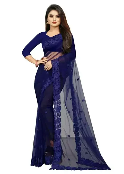 Paras Creation Women's Jaal Net Saree With Unstiched Blouse Piece