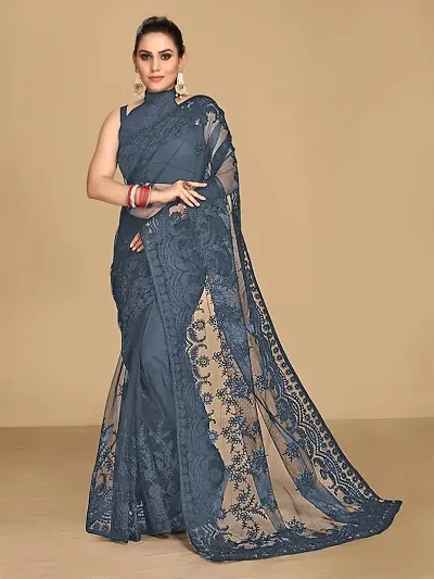 Vivera Designer Women's Soft Net Saree with Blouse