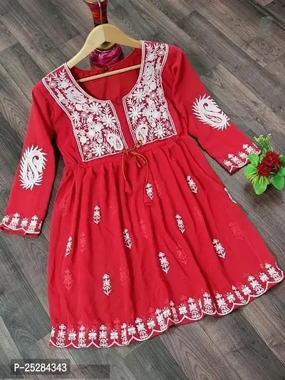Classic Georgette Embroidered Short Kurtis for Women-thumb0