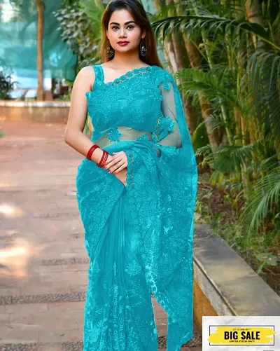 Elegant Net Saree with Blouse piece For Women